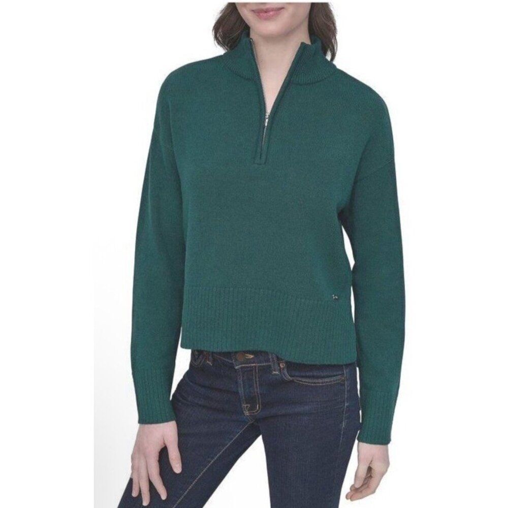 DKNY Women's Green Quarter Zip Pullover Sweater Cardigan NWT $79
